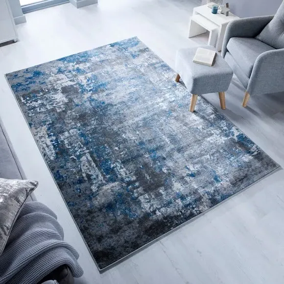 Abstract Rug with Short Pile - Blue, Polypropylene