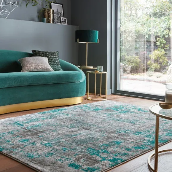 Abstract Rug with Short Pile - Green, Polypropylene