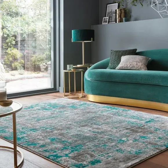 Abstract Rug with Short Pile - Green, Polypropylene