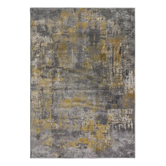 Abstract Rug with Short Pile - Ochre, Polypropylene