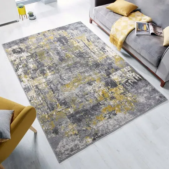 Abstract Rug with Short Pile - Ochre, Polypropylene