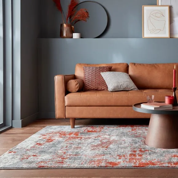 Abstract Rug with Short Pile - Orange, Polypropylene