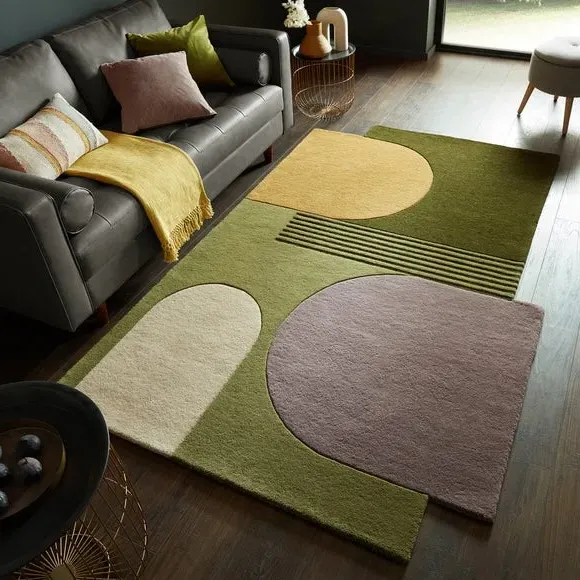 Abstract Wool Rug - Green, Hand Tufted