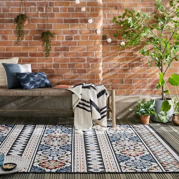 Aztec Indoor Outdoor Rug - Navy, Multicoloured image