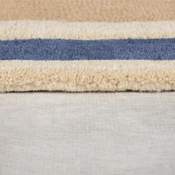 Carved Wool Rug with Retro Blocks - Blue, Wool