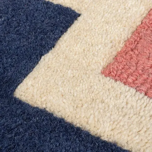 Carved Wool Rug with Retro Blocks - Multi, Wool