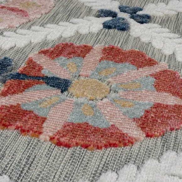 Floral Indoor Outdoor Rug - Grey