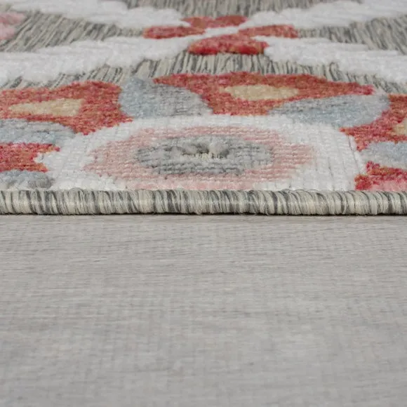 Floral Indoor Outdoor Rug - Grey