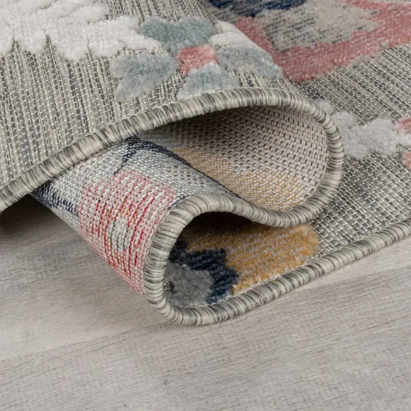 Floral Indoor Outdoor Rug - Grey