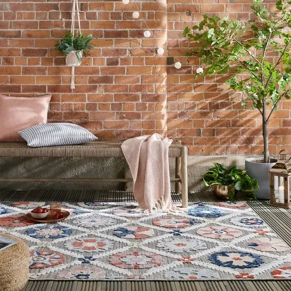 Floral Indoor Outdoor Rug - Grey image
