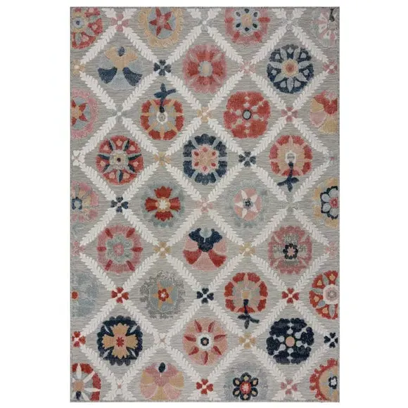 Floral Indoor Outdoor Rug - Grey