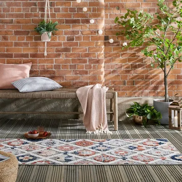 Floral Runner Rug Weatherproof - Grey image