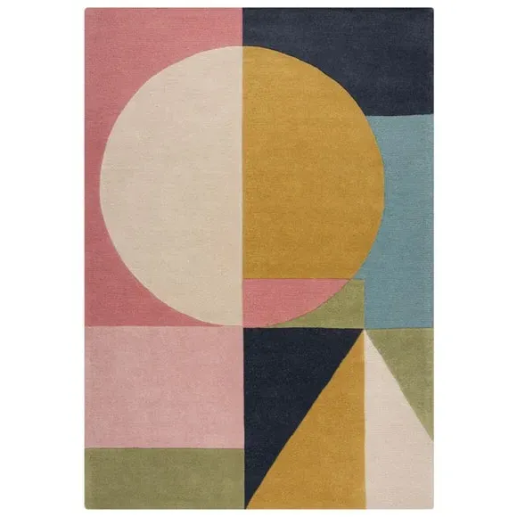 Geometric Abstract Rug - Pink, Wool