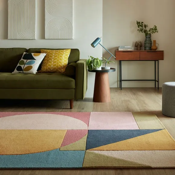 Geometric Abstract Rug - Pink, Wool