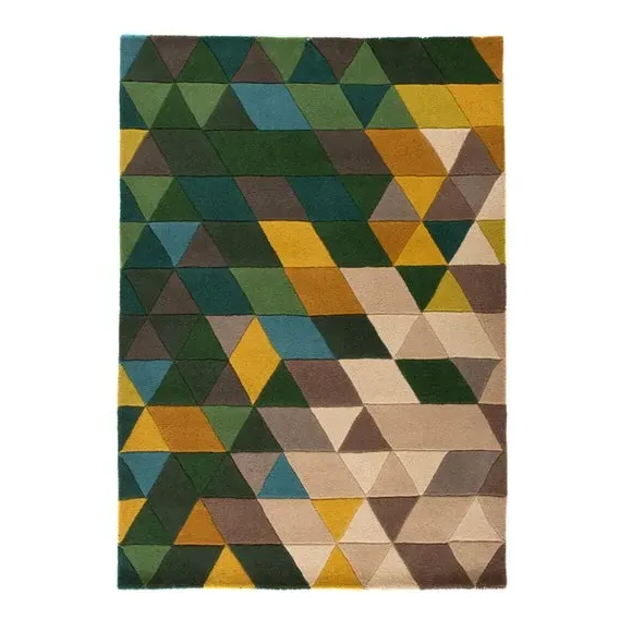 Geometric Prism Rug - Green, Wool