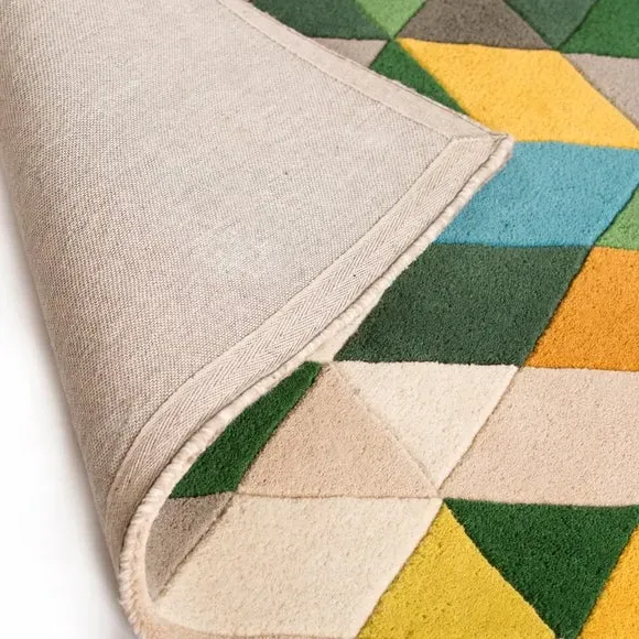 Geometric Prism Rug - Green, Wool
