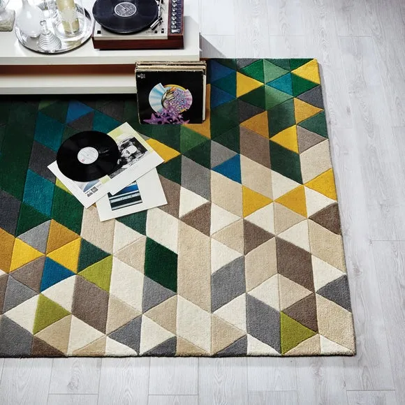 Geometric Prism Rug - Green, Wool