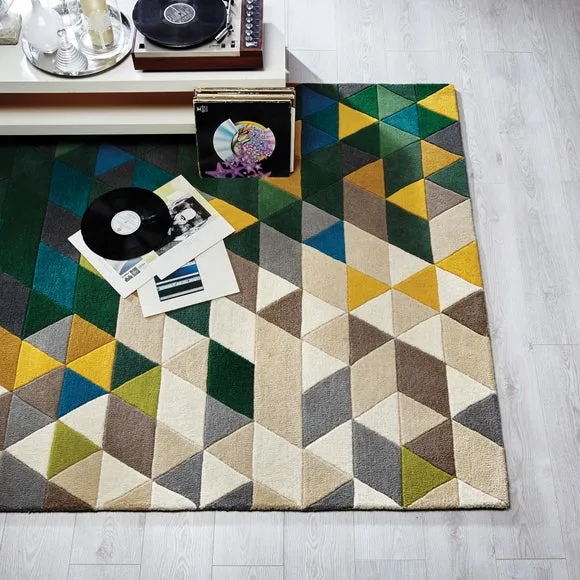Geometric Prism Rug - Green, Wool