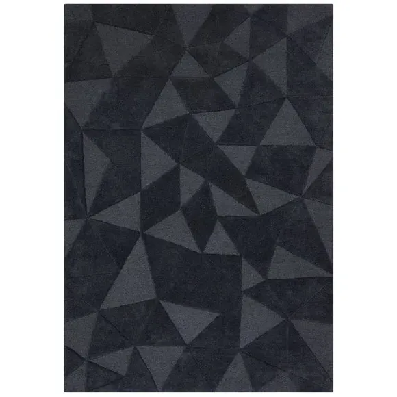 Geometric Rug Hand Carved - Charcoal, Wool
