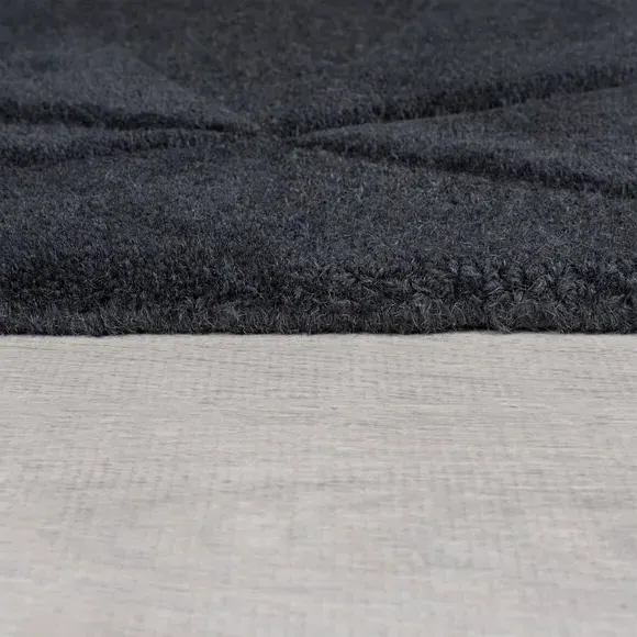 Geometric Rug Hand Carved - Charcoal, Wool