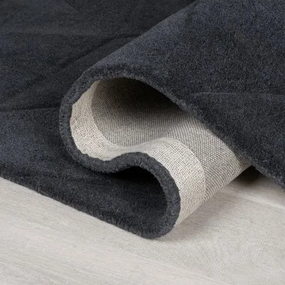Geometric Rug Hand Carved - Charcoal, Wool