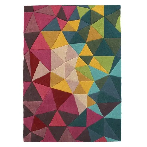 Geometric Rug Hand Carved - Multicoloured, Wool