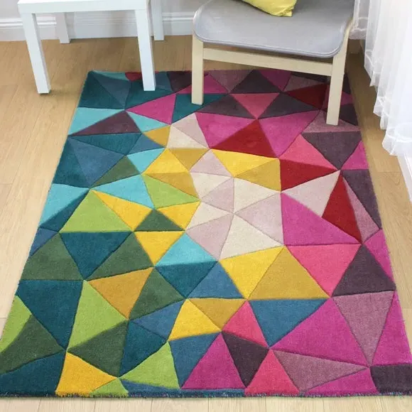 Geometric Rug Hand Carved - Multicoloured, Wool