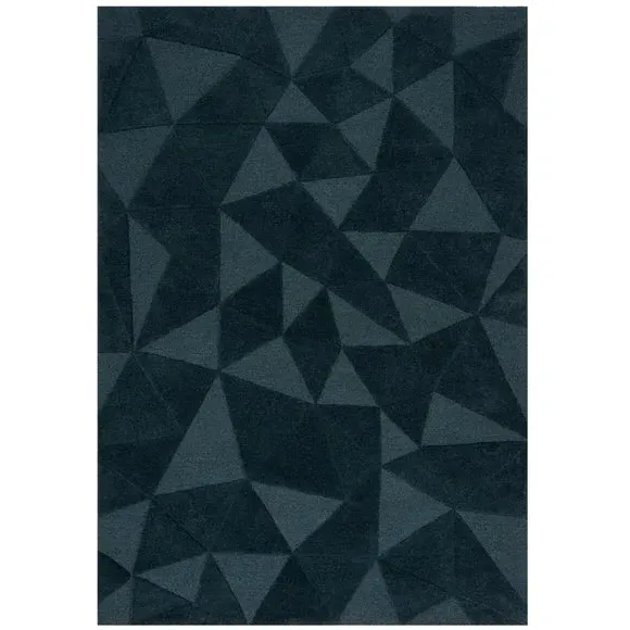 Geometric Rug Hand Carved - Teal, Wool