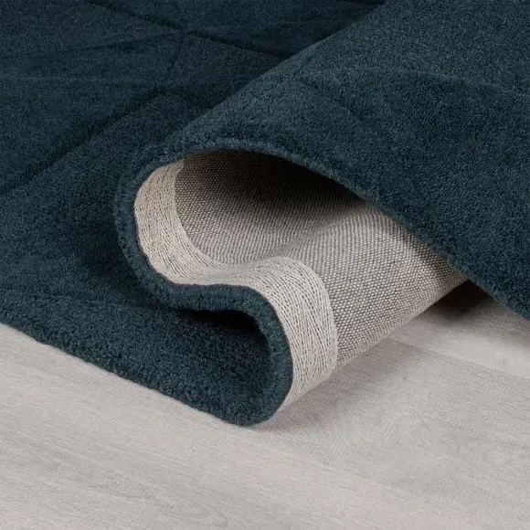Geometric Rug Hand Carved - Teal, Wool