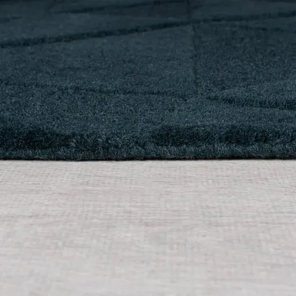 Geometric Rug Hand Carved - Teal, Wool