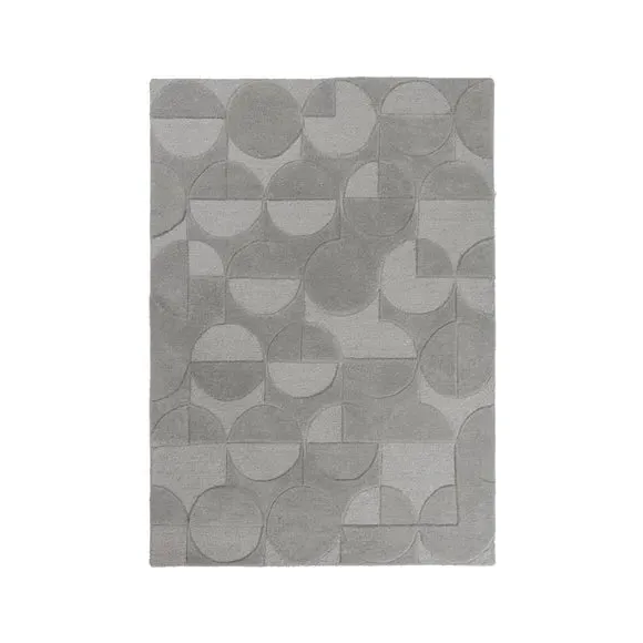 Geometric Rug with Cut Loop Pile - Grey, Wool image