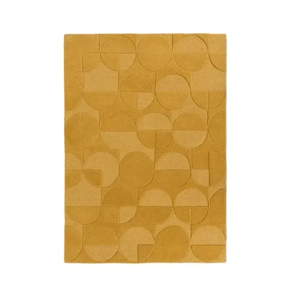 Geometric Rug with Cut Loop Pile - Ochre, Wool