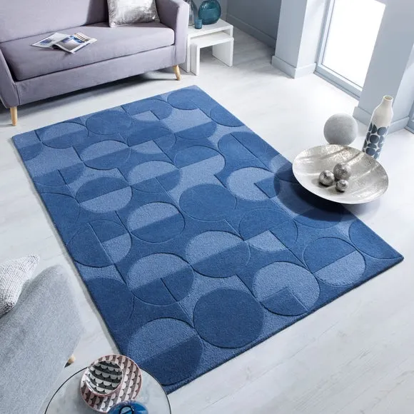 Geometric Rug with Cut Loop Pile - Pink, Wool