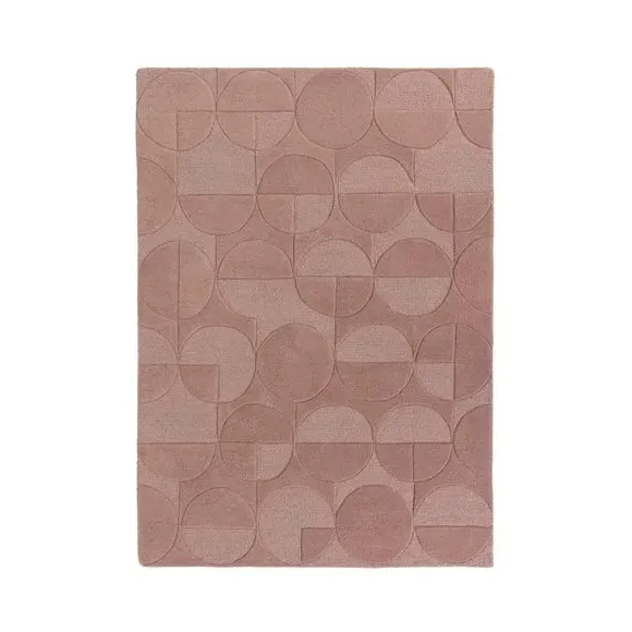 Geometric Rug with Cut Loop Pile - Pink, Wool