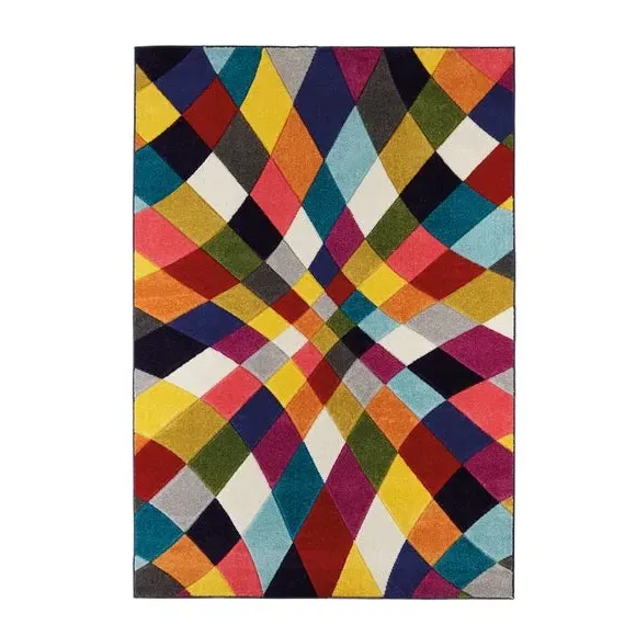 Geometric Rug with Diamond Pattern - Multicoloured