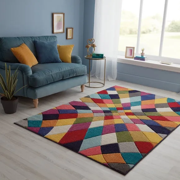 Geometric Rug with Diamond Pattern - Multicoloured image