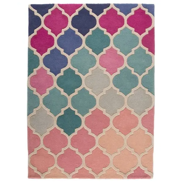 Geometric Rug with Hand-Carved Detail - Blue, Wool