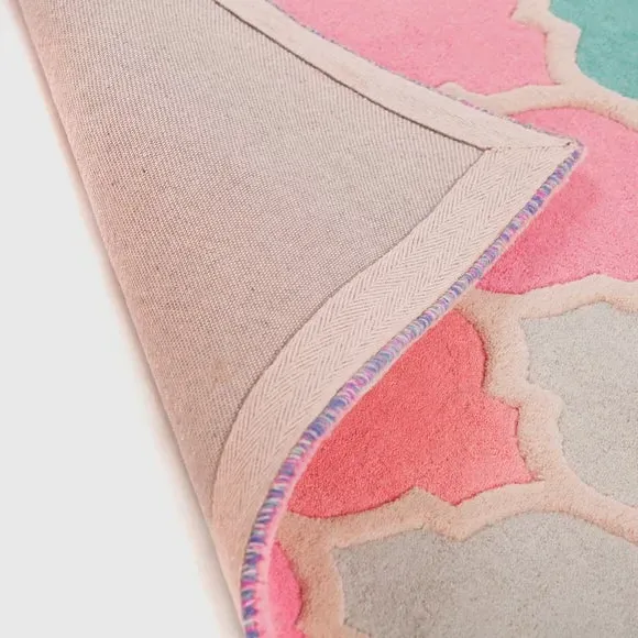 Geometric Rug with Hand-Carved Detail - Blue, Wool