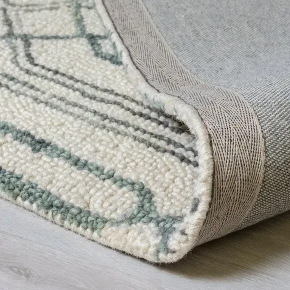 Geometric Rug with Tassels - Grey, Wool