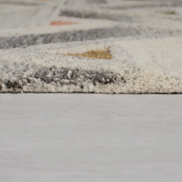 Geometric Runner Rug - Grey, Hand-Carved Wool