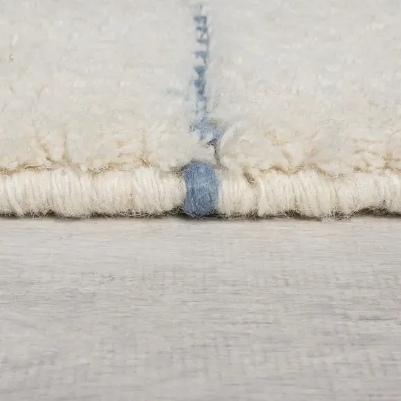 Geometric Wool Rug with Loop Design - Blue, Wool