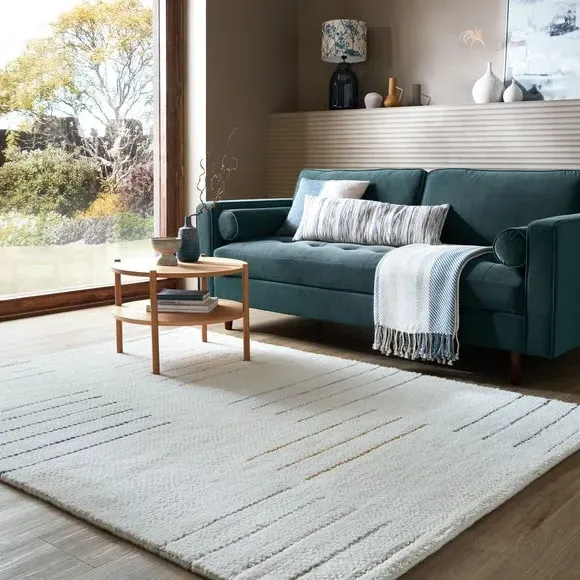 Geometric Wool Rug with Loop Design - Blue, Wool image