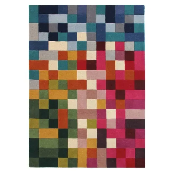 Grid Pattern Rug - Multicoloured, Wool