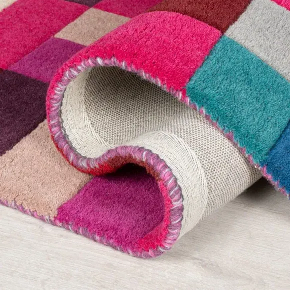 Grid Pattern Rug - Multicoloured, Wool