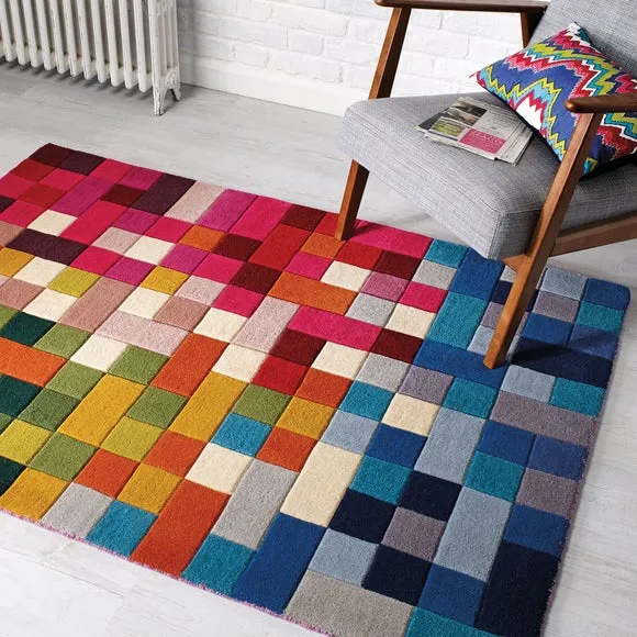Grid Pattern Rug - Multicoloured, Wool
