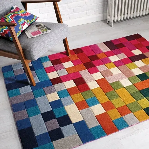 Grid Pattern Rug - Multicoloured, Wool image