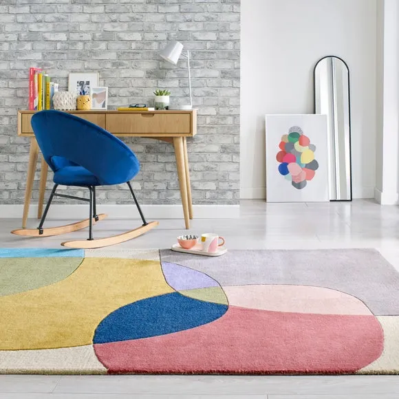 Hand-Carved Rug with Bold Pattern - Multi, Wool