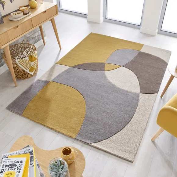Hand-Carved Rug with Bold Pattern - Ochre, Wool