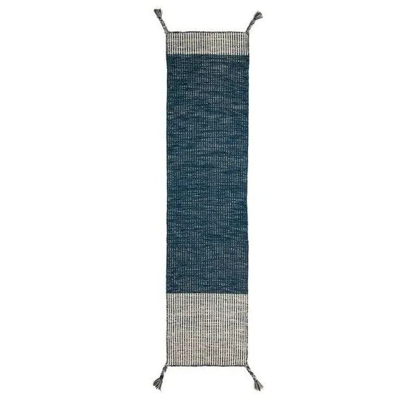 Hand-Made Runner Rug - Blue, Wool