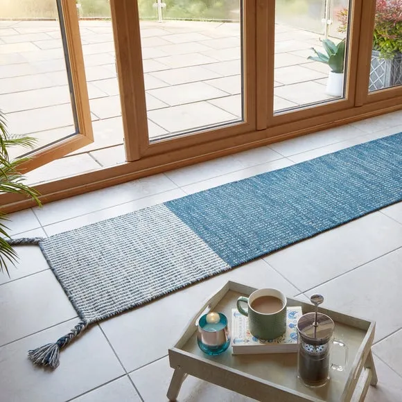 Hand-Made Runner Rug - Blue, Wool